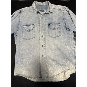 Vintage Calvin Klein Men's Shirt Cotton Blue Denim Long Sleeve Logo X-Large
